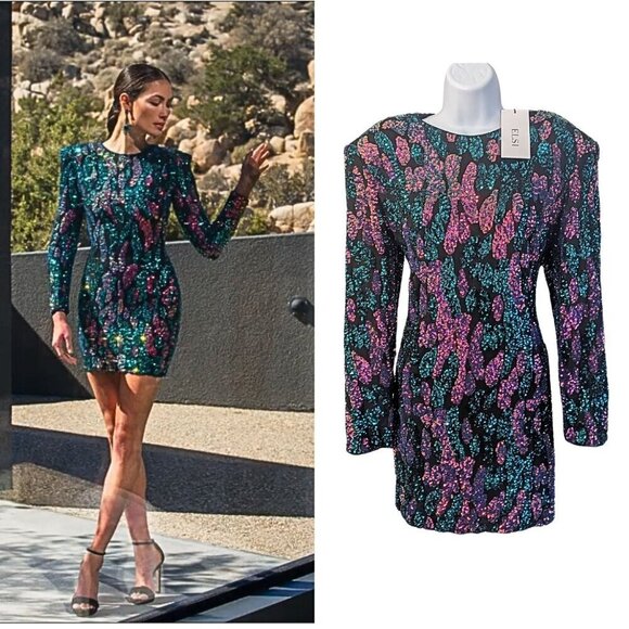 Glittering NWT HELSI Milena LS High Neck Pink Teal Sequin Mini Dress Size XL - Picture 1 of 8